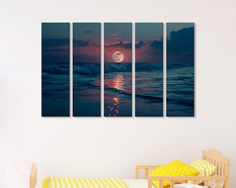 Moonlit Ocean Canvas Print: Tranquil Coastal Seascape Wall Art