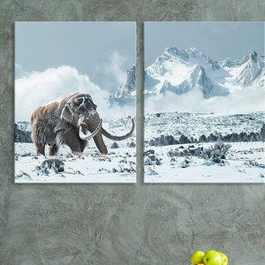 Mammoth Canvas Print, Prehistoric Animal Wall Art, Rustic Wildlife Decor, Ancient Mammoth Art, Nature Lover&#39;s Canvas, Ice Age Wall Decor