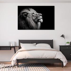 Black and White Lion Art, Majestic Lion Illustration, Monochrome Wildlife Decor, Canvas Print