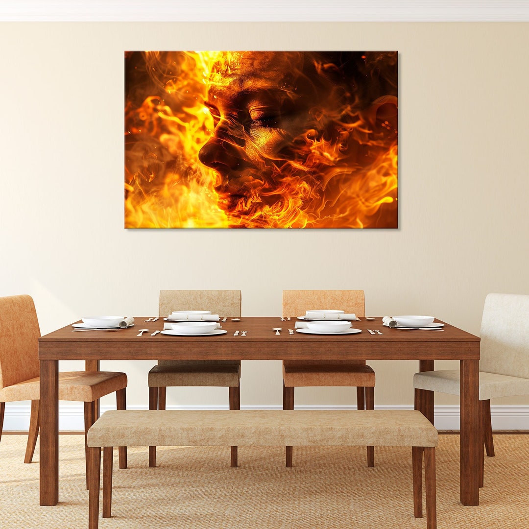 Face in Flames Canvas Print: Surreal Fire Wall Art - Etsy Israel