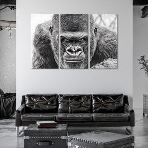 Black and White Gorilla Canvas Print – Powerful Wildlife Wall Art for Modern & Nature-Inspired Decor