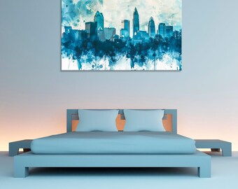 シャーロット・スカイライン水彩キャンバスプリント - モダンな