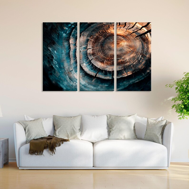 Sunlit Tree Ring Art Print, Natural Wood Slice Wall Decor, Rustic