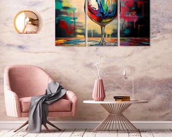 Weinglas Leinwand Kunst: Mehrfarbige Ölmalerei Stil