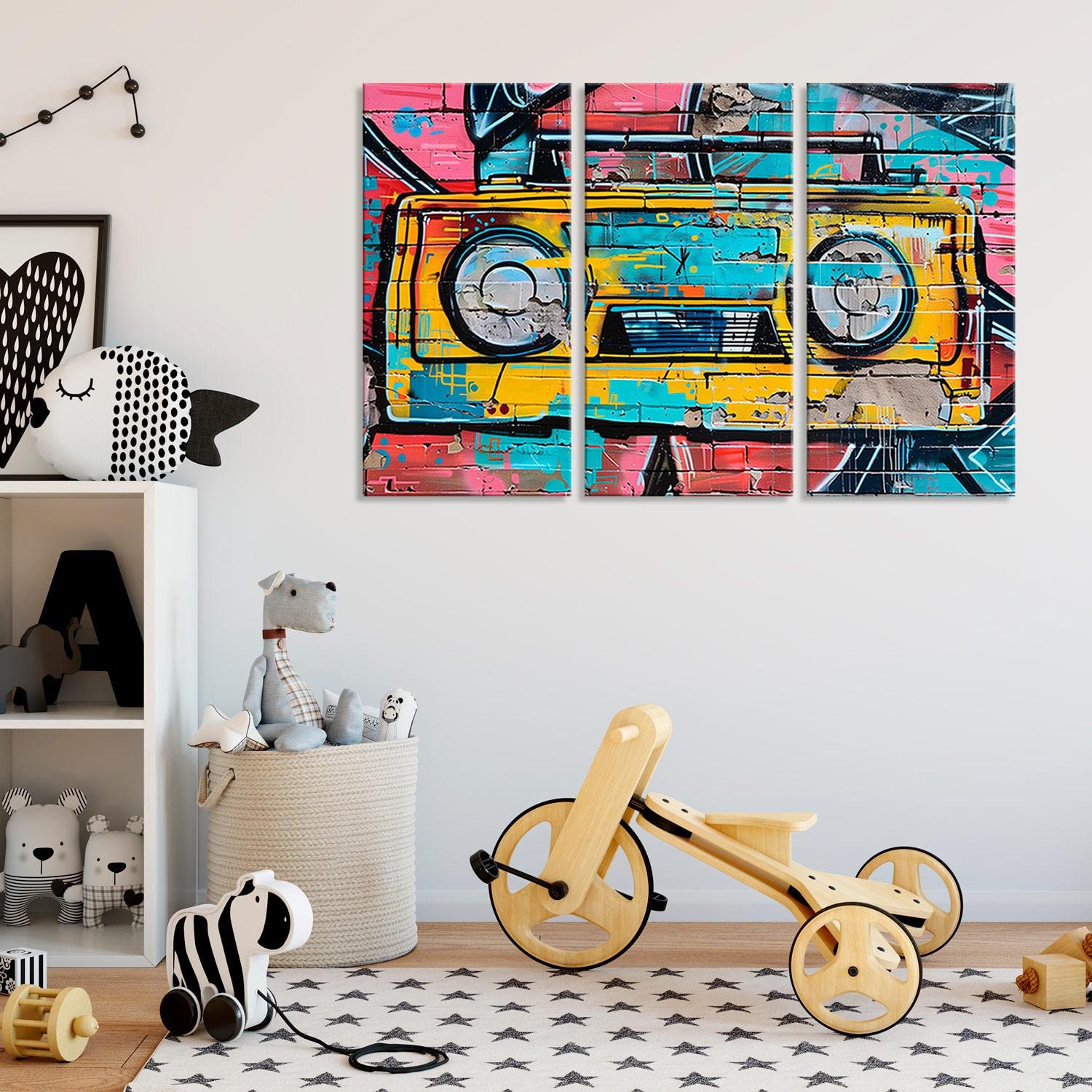 Cassette Boombox Graffiti Canvas Print, Retro Wall Art