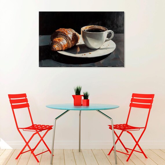 Coffee and Croissant Canvas Print: Cozy Cafe Wall Art - Etsy