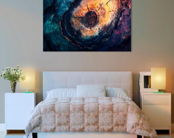 Colorful Tree Ring Art Print: Modern Wood Slice Canvas Decor