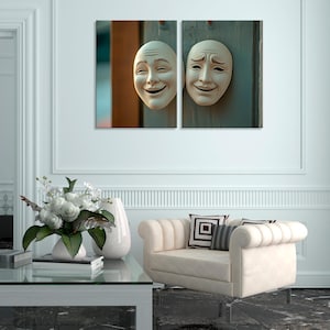 Comedy and Tragedy Masks Wall Art Print, Symbolic Theater Decor, Dramatic Happy and Sad Masks, Perfect for Lovers of Performing Arts