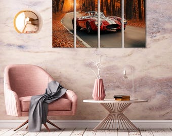 Vintage Convertible Canvas Art: Autumn Road, Classic Car Wall