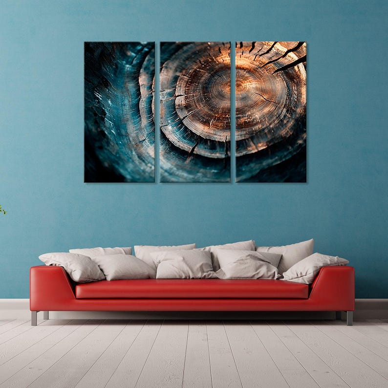 Sunlit Tree Ring Art Print, Natural Wood Slice Wall Decor, Rustic