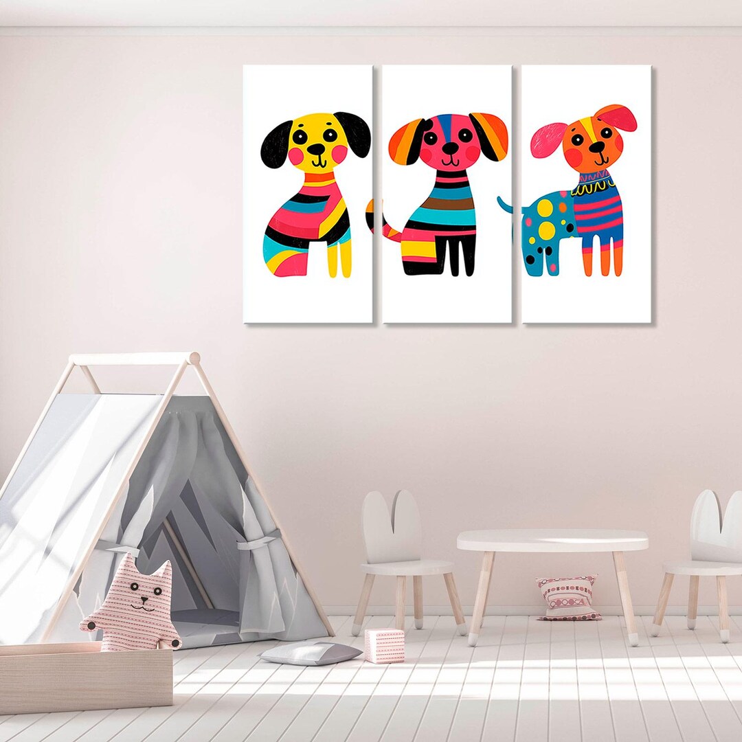 Puppy Triptych: Playful Kids Room Wall Art - Etsy