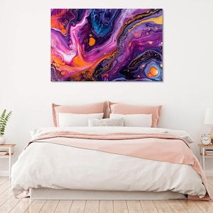 Purple & Gold Fluid Art – Giclée Print on Canvas, Acrylic Pour Painting