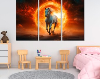 Caballo blanco corriendo contra el sol – Impresión artística majestuosa
