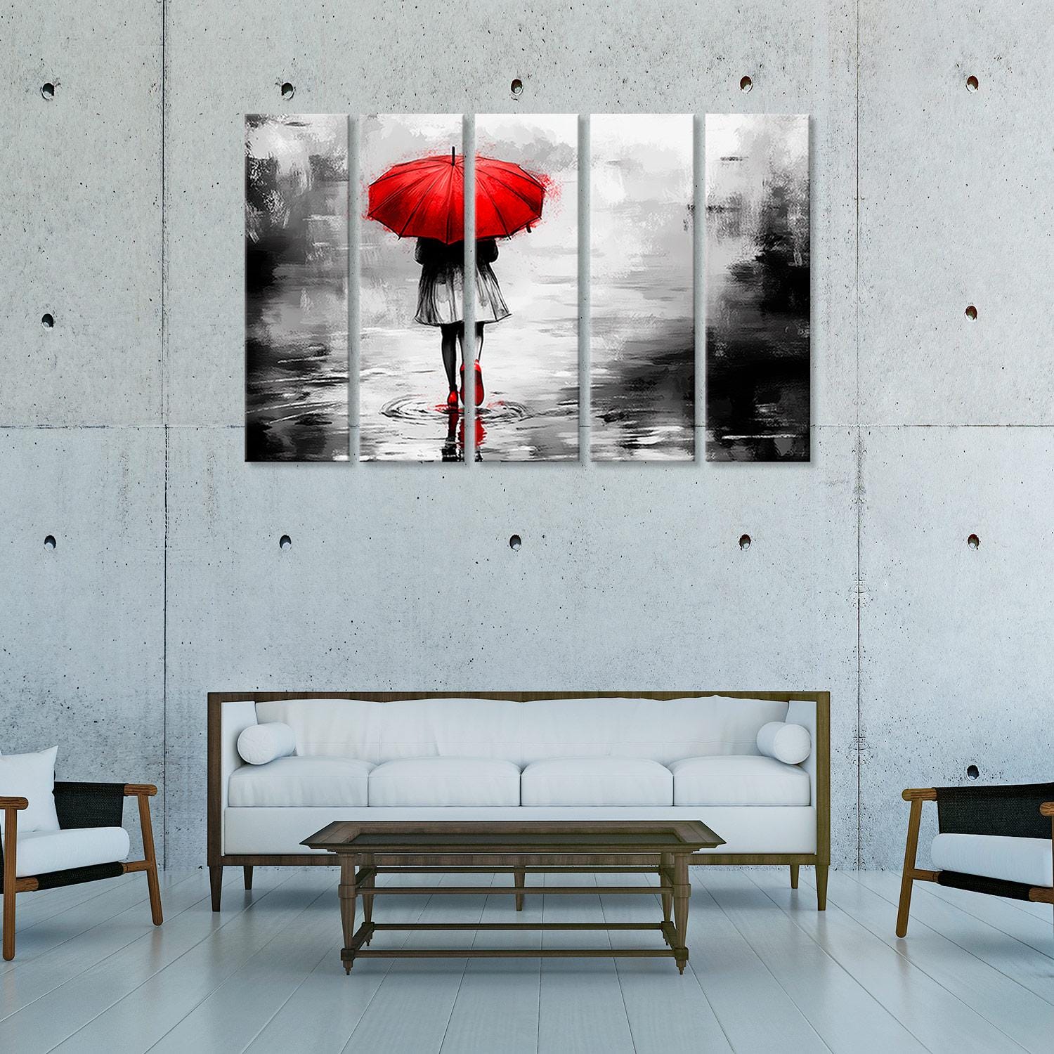 Red Umbrella Girl Leinwanddruck: Schwarzweißer Regentag Illustration - Etsy  Österreich, image size:1500x1500