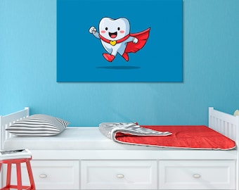 Tooth Superheroes Poster | Lustige pädiatrische Zahnheilkunde | Kinder Zahnarzt Dekor