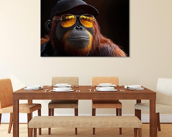Orangutan with Cap and Sunglasses Canvas Print – Urban Animal Portrait Artwork