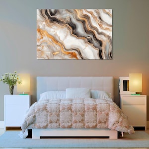 Marble Cream & Gold Abstract Canvas – Elegant Modern Wall Art, Luxury Digital Print