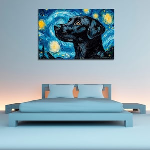 Labrador Canvas Print – Van Gogh &quot;Starry Night&quot; Style, Vibrant Dog Art, Colorful Pet Decor