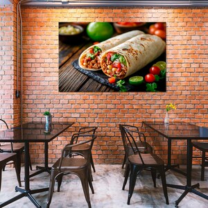Taco & Burrito Wall Art, Mexican Food Decor, Fast Food Kitchen Canvas, Restaurant Print