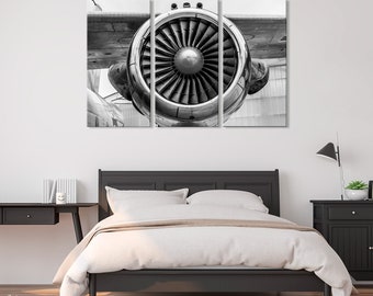 Jet Engine Elegance - Monochrome Aviation Power, Canvas Art, Canvas Print Art, Modern Aerospace, Monochromatic Design, Airplane Engine
