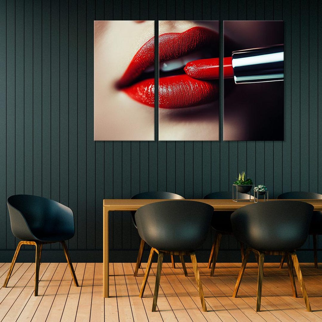 Red Lipstick Lips Art Print: Glam Fashion Canvas Wall Decor - Etsy