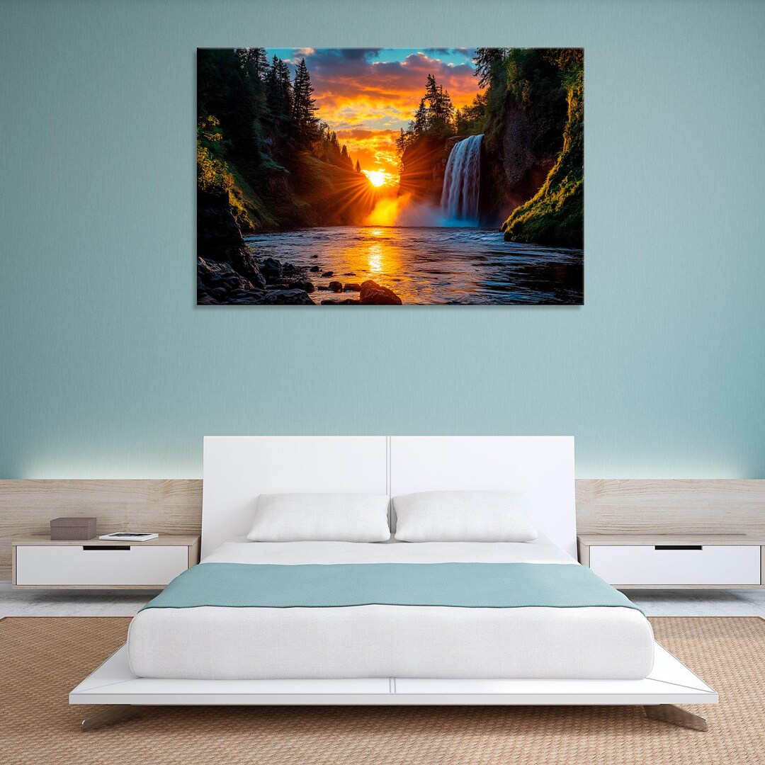 Sunset Waterfall Canvas Print: Mountain Landscape Wall Art - Etsy