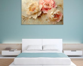 Blush Pink Flowers – Giclée Canvas Print for Romantic Floral Decor