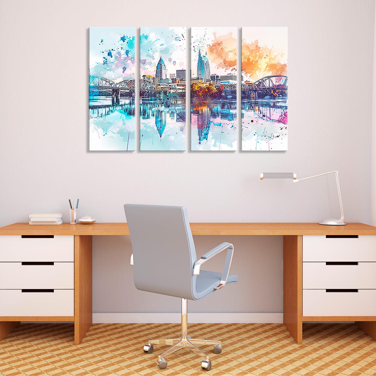 Nashville Skyline Watercolor Canvas Wall Art – Modern Cityscape
