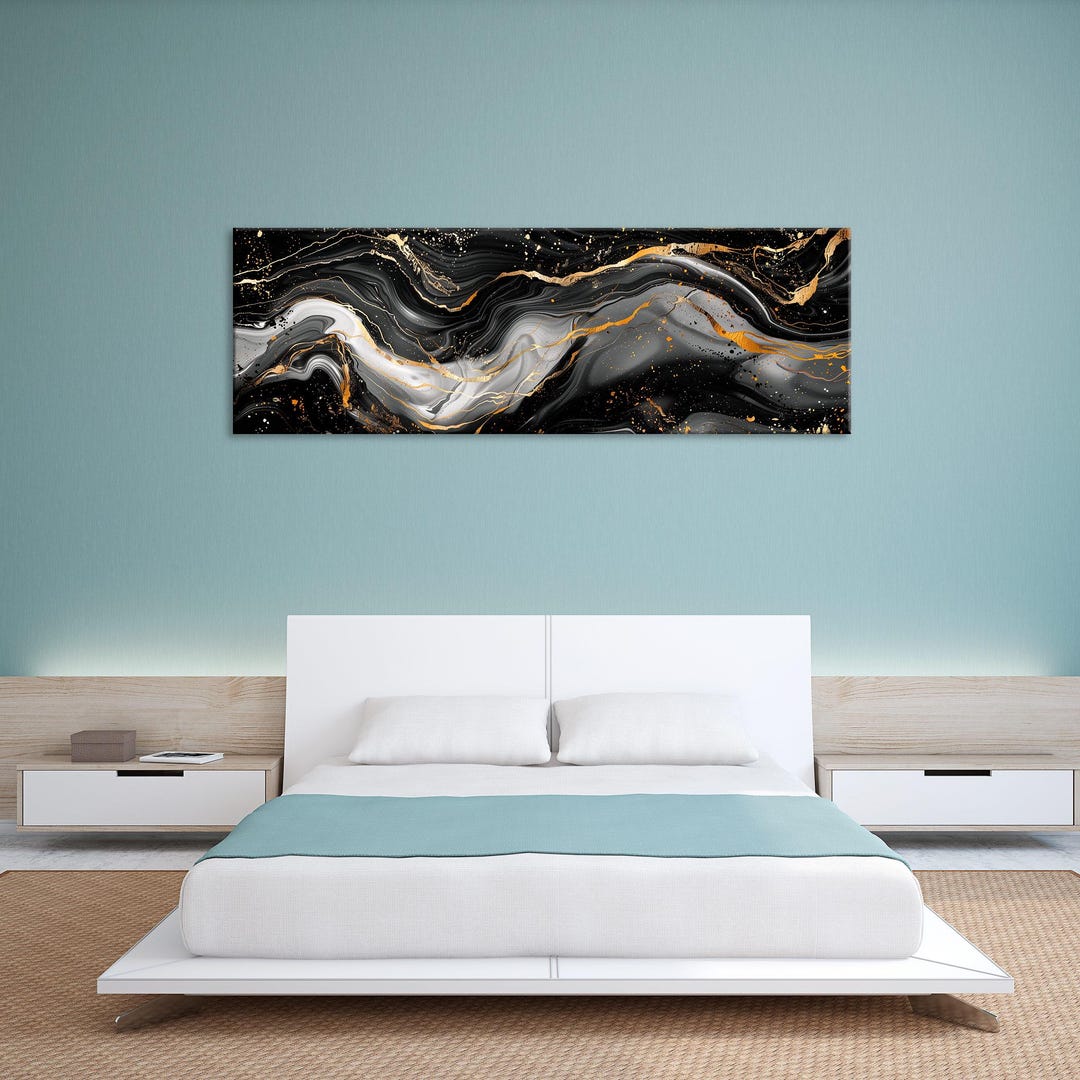 Black and Gold Abstract Canvas Art – Modern Wide Wall Print in Elegant ...