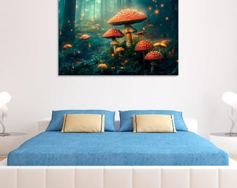Mushroom Canvas Print: Whimsical Fungi Botanical Art