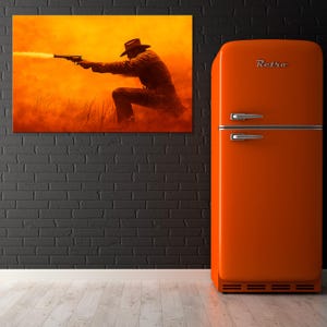 Cowboy Shooting a Revolver – Wild West Action Wall Art