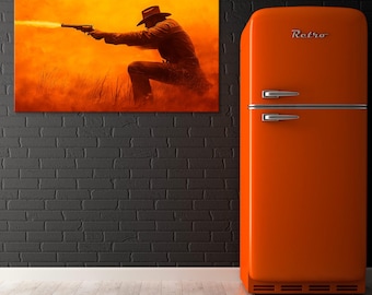 Cowboy Shooting a Revolver – Wild West Action Wall Art