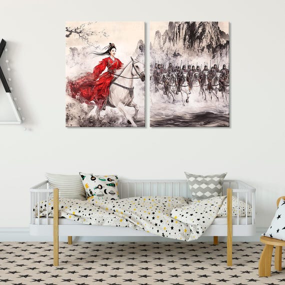 Chinese Style Diptych Art Print: Hand-drawn Cultural Wall Decor - Etsy