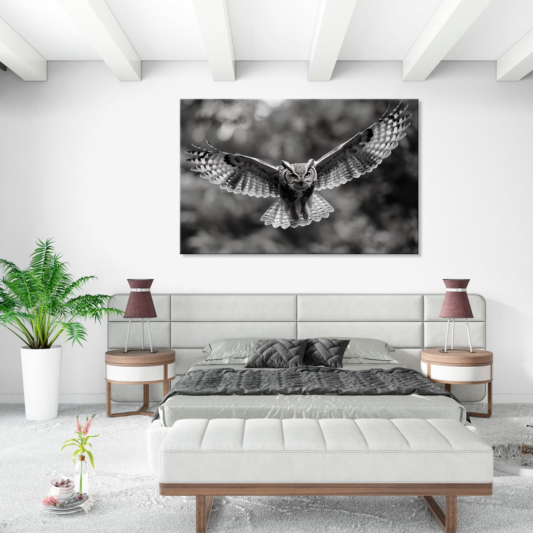 Black and White Owl in Flight Canvas Print: Minimalist Wall Art - Etsy