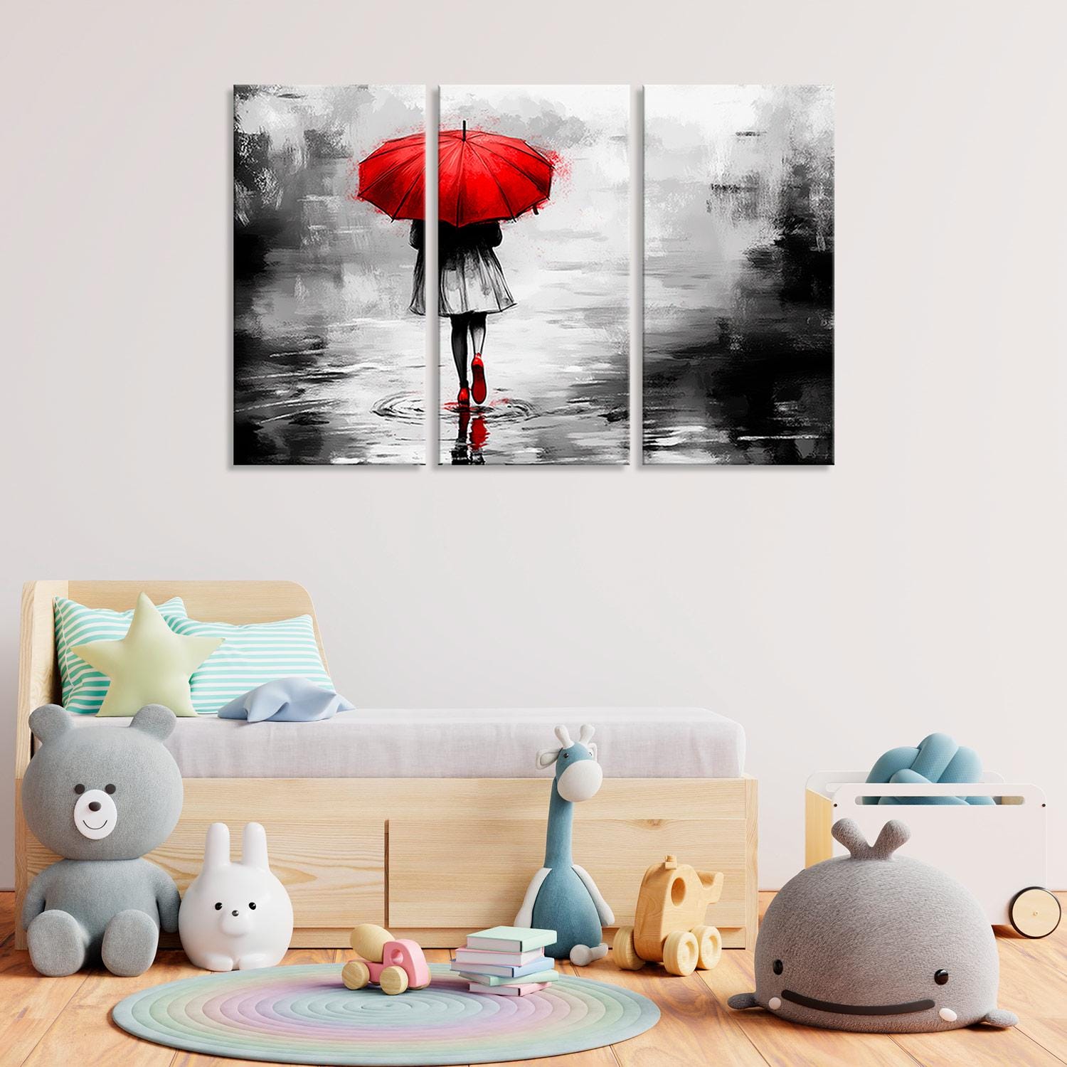 Red Umbrella Girl Leinwanddruck: Schwarzweißer Regentag Illustration - Etsy  Österreich, image size:1500x1500