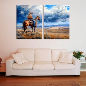 Cowboy on Horse Canvas Print: Texas Desert Western Wall Art