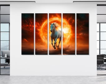 太陽に向かって走る白い馬 - 雄大な壁アートプリント - Etsy 日本