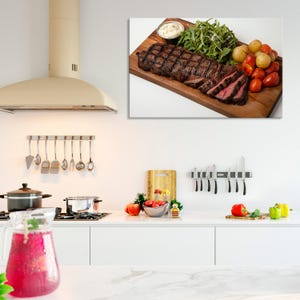 American Steak on a Wooden Board with Tomatoes – Rustic Food Art