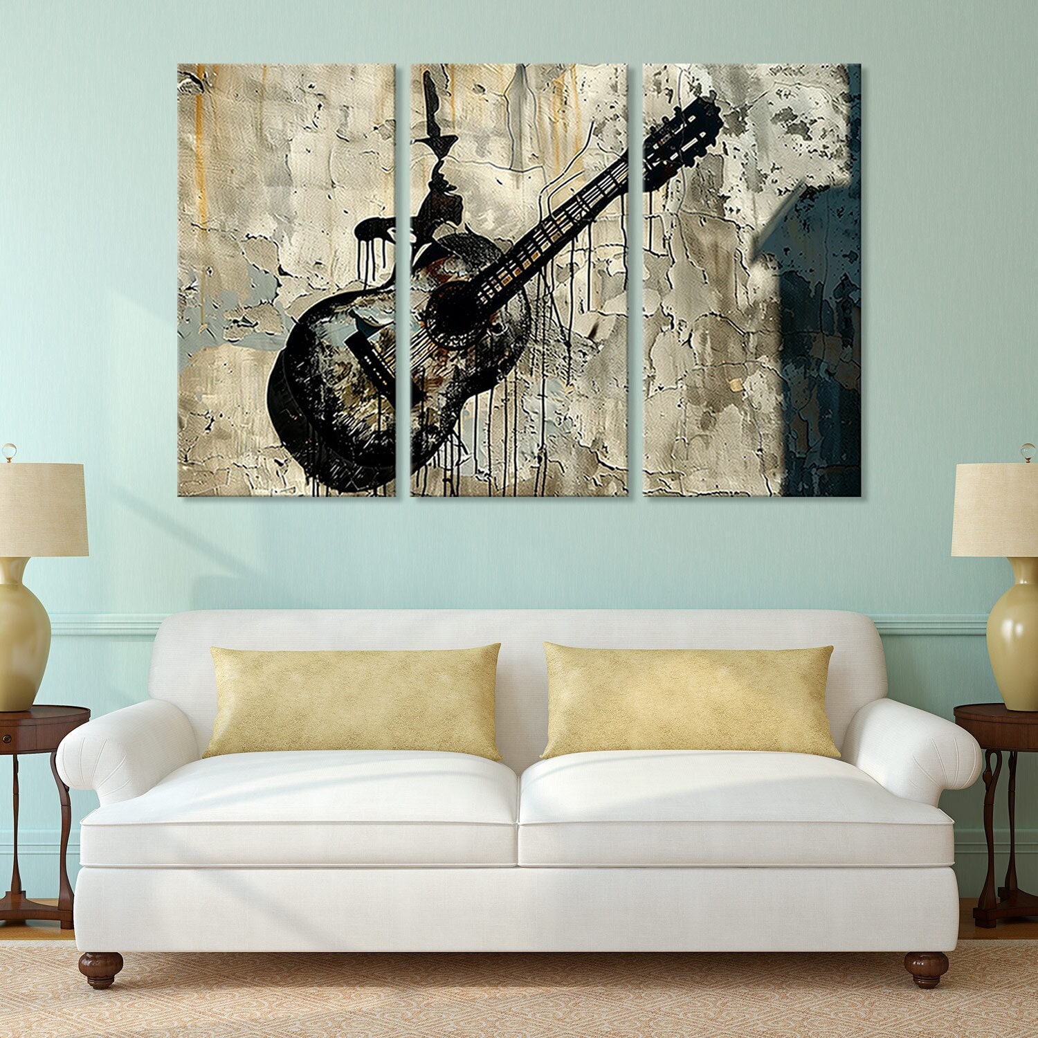 Nachic Wandbild Musik – Schwarz-Weiß Gitarrenspieler, 4-teilige Leinwand, 30,5 X 61 Cm & 30,5 X 81,3 Cm