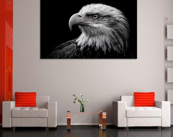 Zwart-witte Amerikaanse zeearend-kunst | Minimale muurdecoratie adelaar | Wilde dierenprint