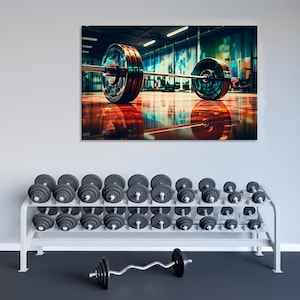 Barbell in Gym – Strength and Power Giclée Canvas Print