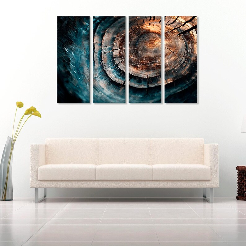 Sunlit Tree Ring Art Print, Natural Wood Slice Wall Decor, Rustic