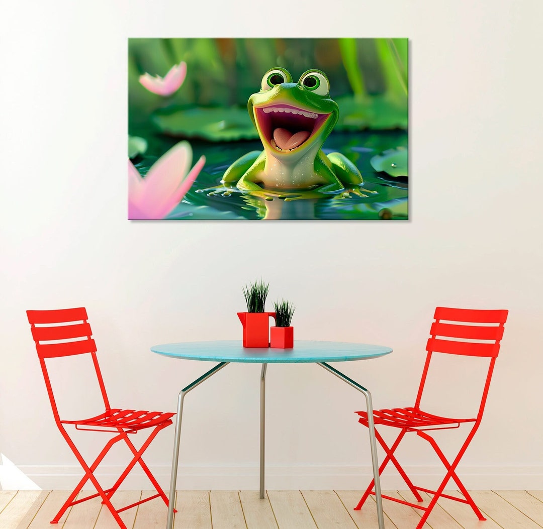Joyful Cartoon Frog Canvas Print Fun Wall Art Whimsical Frog Decor Joyful Cartoon Frog Canvas Print Fun Wall Art Whimsical Frog Decor