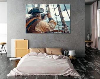 Impresión en lienzo de pirata en barco: arte mural de aventura náutica