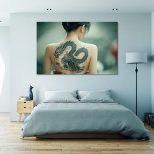 Japanese Style Tattoo on Girl&#39;s Back, Traditional Tattoo Art, Canvas Print, Japanese Ink Art, Stunning Tattoo Design