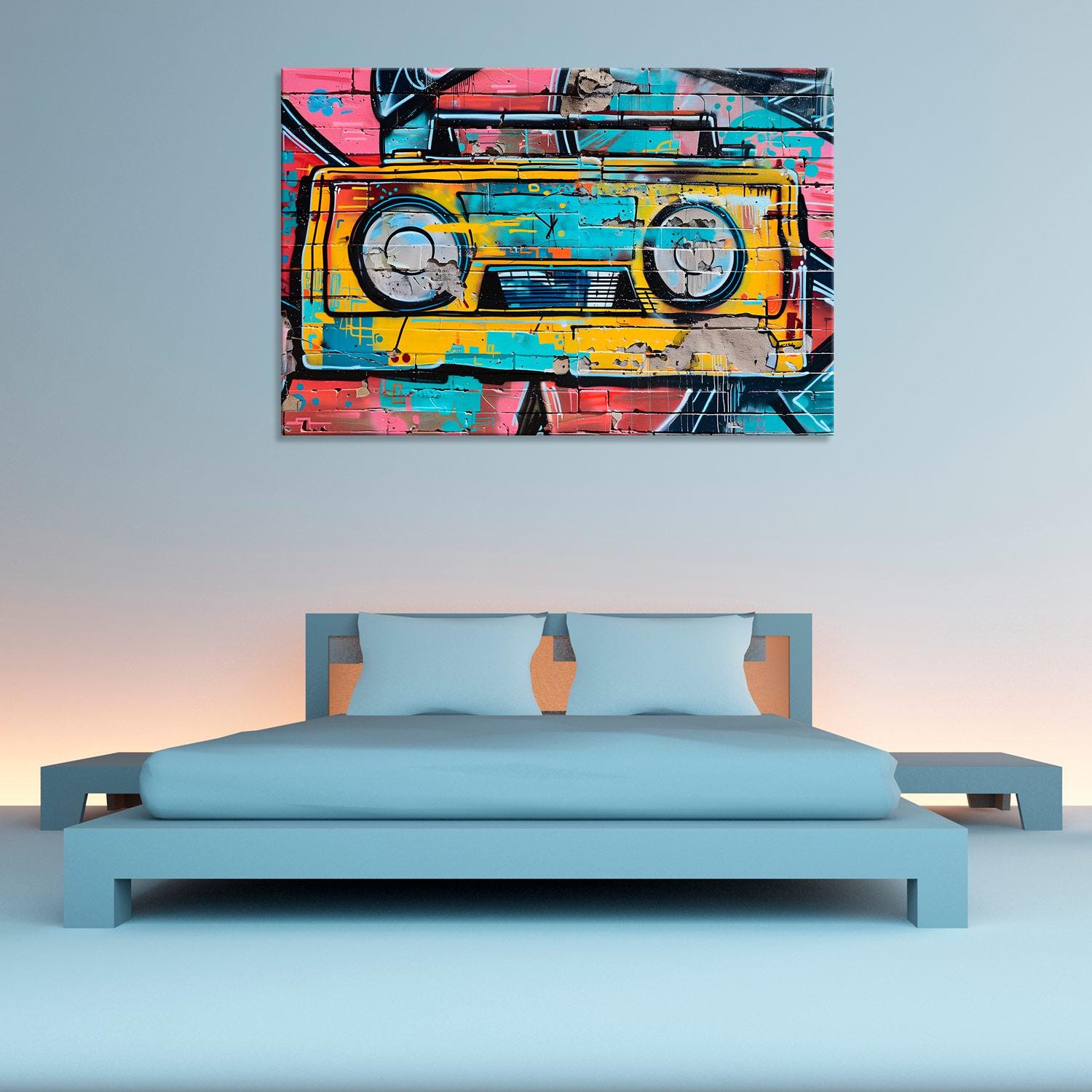 Cassette Boombox Graffiti Canvas Print, Retro Wall Art