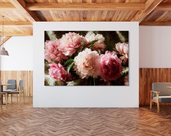 Botanische canvasprint Blush Pioenrozen – Giclée-bloemenkunst aan de muur