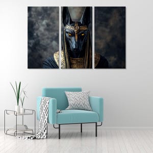 Anubis Head Art Print, Ancient Egyptian God, Mystical Symbolism, Black and Gold Canvas Decor