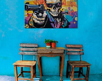 Graffiti Skeleton Art, Armed Skeleton Street Style, Edgy Urban