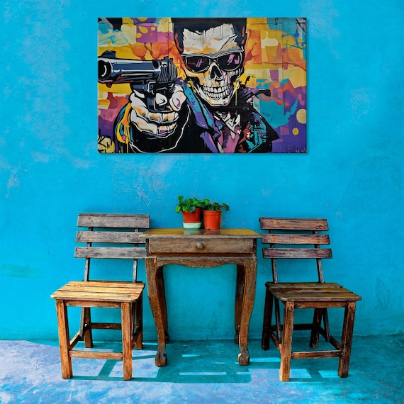 Graffiti Skeleton Art, Armed Skeleton Street Style, Edgy Urban